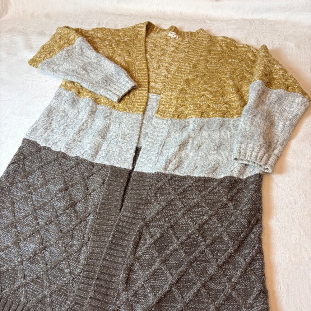 World Market Colorblock Cable Knit Longline Cardigan Maxi Duster OS Cozy